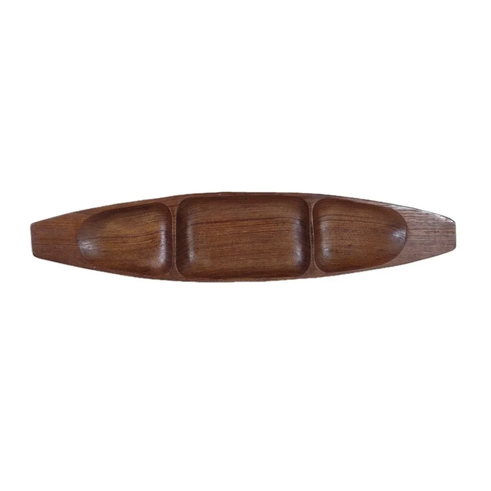 Vtg Hand Carved Wood Serving Dish Food Tray Catch All Trinket 3 Section 18